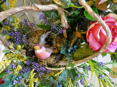 Door Wreath With Honeysuckle, Bird & Nest, and Berries